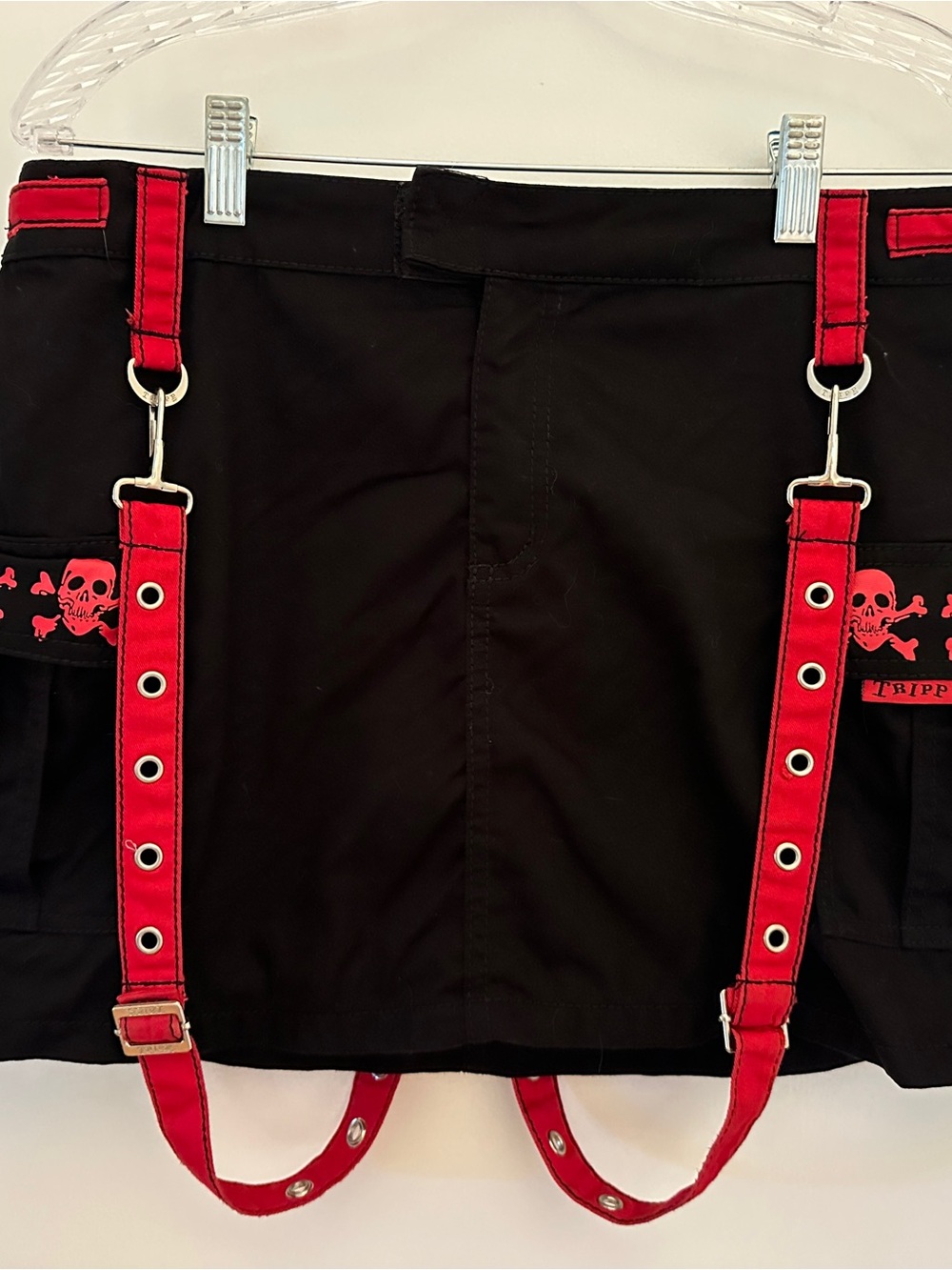 Tripp NYC Black Cargo Mini Skirt with Red Skull & Strap Details - Picture 5 of 5